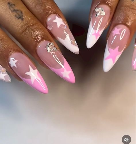 Star Nails Pink, Concert Nails, Star Nail Designs, Star Nail, Long Acrylic Nail Designs, Hard Nails, Spark Up, Simple Acrylic Nails, French Acrylic Nails