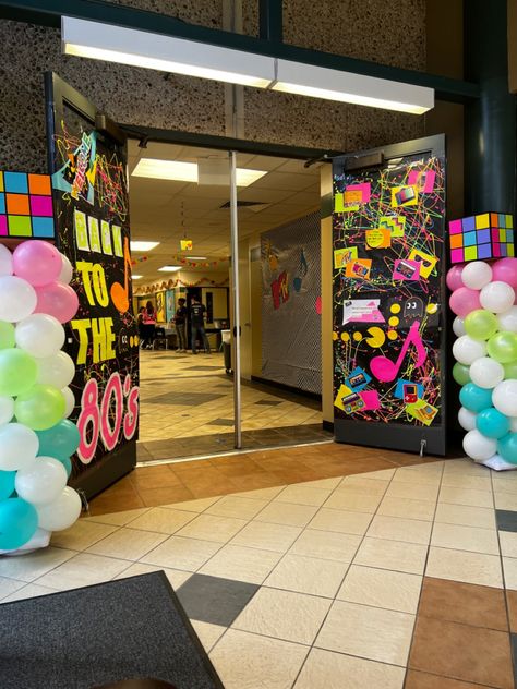 80s Theme School Dance, 80s Theme Party Decorations 1980s, 80s School Dance, 80s Prom Decorations Diy, 80s Theme Teacher Appreciation Week, 80s Teacher Appreciation Week, 80s Door Decorating, 80s Hallway Decorations, 80s Classroom Door