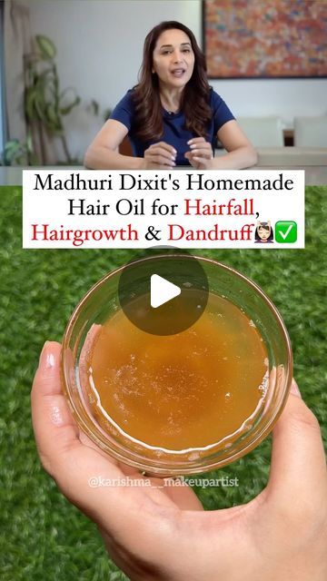 Karishma | Cosmetologist on Instagram: "Madhuri dixit’s magical homemade hair oil recipe for reducing hair fall and promoting new hair growth. It also adds shine to your hair and makes your super strong and dandruff free.

Ingredients:
Coconut Oil- 1/2 cup
Curry Leaves - 15-20
Methi seeds - 1tsp
Onion - 1

‼️Save & Share‼️
Follow @karishma__makeupartist For More❤️
.
.
.
#hairoil #hairfall #hairgrowth #dandruff #shinyhair #stronghair #haircare #haircaretips #explore #explorepage" How To Stop Dandruff And Hairfall, Hair Oil For Dandruff And Hairfall, Hair Oil For Hair Growth Recipes For, Homemade Hair Oil For Hair Fall, Onion Hair Oil Recipe, How To Reduce Hair Fall, Homemade Hair Oil For Growth, How To Reduce Dandruff, Hair Oil For Dandruff