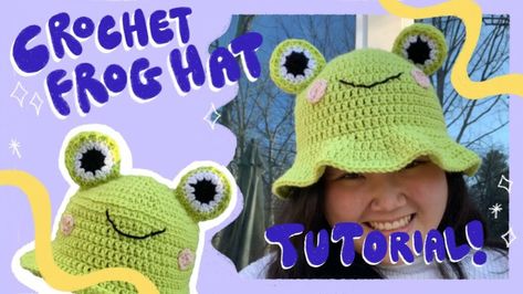 Crochet Frog Bucket Hat Bucket Hat Pattern Free, Crochet Frog Hat, Crochet Hat Tutorial, Frog Hat, Bucket Hat Pattern, Easy Crochet Hat, Hat Patterns Free, Hat Tutorial, Mode Crochet