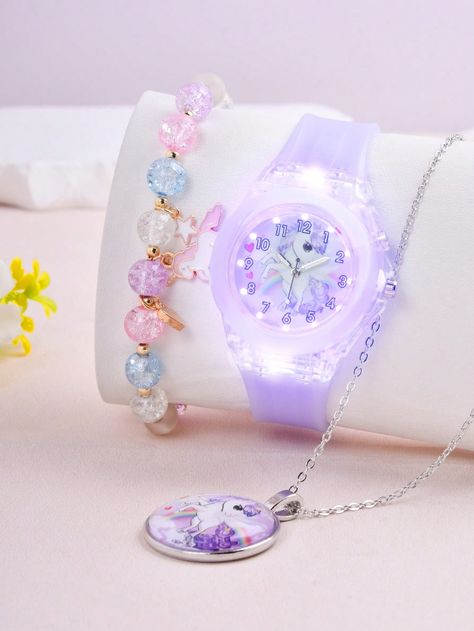 Dulce Collar    Set De Reloj Embellished Watch Kids, Kawaii Smart Watch, Kawaii Pastel Jewelry For Gifts, Unicorn Watch, Best Kids Watches, Wedding Party Gift Bags, Attractive Wallpapers, Disposable Mascara Wands, Rainbow Accessories