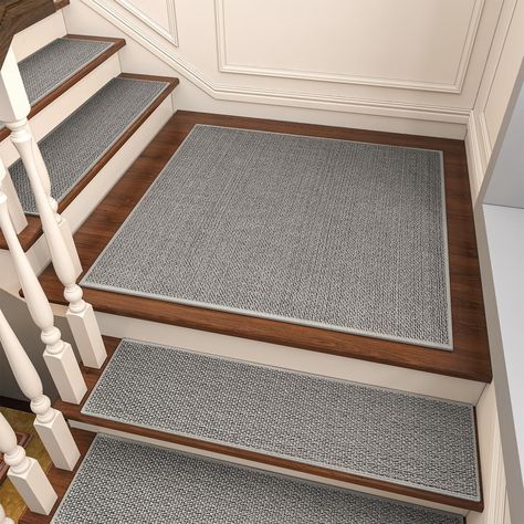 Diy Staircase Makeover, Stairs Renovation, Diy Staircase, Carpet Stair Treads, Staircase Makeover, Wood Steps, Stair Mats, Stair Landing, Stair Tread Rugs