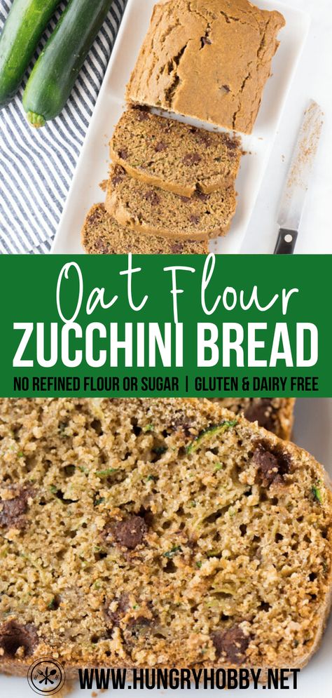 Oat flour zucchini bread is a hearty, delicious healthy zucchini bread made with just a few ingredients! No refined flour (oat flour only), dairy, or sugar! Oat Flour Zucchini Bread, Sugar Free Quick Breads, Summer Breakfasts, Breakfasts Healthy, Healthy Zucchini Bread, Gluten Free Zucchini Bread, Oatmeal Flour, Oat Flour Recipes, Zucchini Bread Healthy