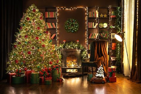 Stylish room interior with fireplace coz... | Premium Photo #Freepik #photo #christmas-interior #christmas-room #christmas-fireplace #fireplace Decor After Christmas, Kitchen Christmas Gifts, Merry Christmas Sign, Christmas Living Rooms, Christmas Fireplace, Beautiful Christmas Trees, Wallpaper Iphone Christmas, Christmas Room, Colorful Christmas Tree