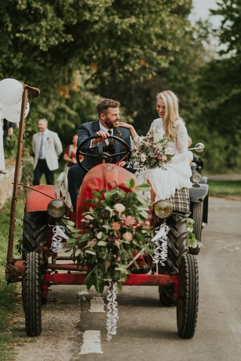 This Enchanting Wiltshire Wedding is Unlike Any Backyard Wedding You've Ever Seen | Junebug Weddings Tractor Wedding, Virginia Photography, Wedding Transport, Billings Montana, Outdoor Wedding Inspiration, Wedding Cars, Boda Mexicana, Fun Wedding Photography, Western Wedding