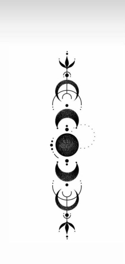 Spine Tattoos For Women Witchy, Moon Back Tattoo Spine, Moon Phases Spine Tattoo, Gothic Moon Tattoo, Moon Phases Tattoo Spine, Moon Cycle Tattoo, Back Tattoos Spine, Moon Phases Tattoo, Moon Tattoos