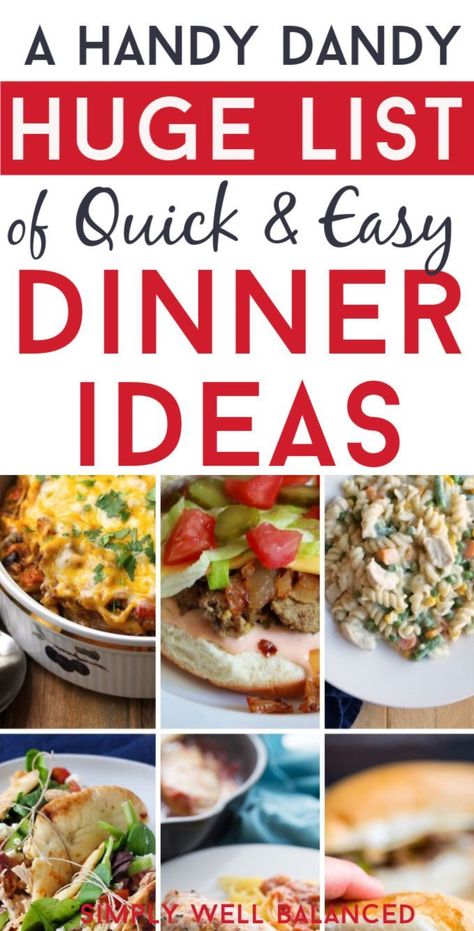 What's for dinner? Grab this huge list of over 100 quick and easy dinner ideas and stop trying to figure out what to cook every night. Free printable list of dinner recipes for over a months worth of meals. Family-friendly recipes for busy moms. #dinnerideas #easyrecipes #mealplanning Printable Recipes For Dinner, List Of Meal Ideas, Quick And Easy Dinner Ideas, Stuffed Zucchini, Zucchini Boats, Quick And Easy Dinner, Dinner Recipes Easy Quick, Quick Easy Dinner, Easy Dinner Ideas