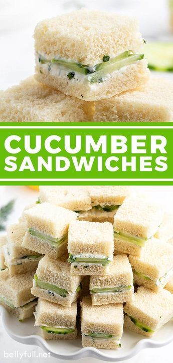 Cucumber Sandwiches are an appetizer must for a tea party, Mother's Day brunch, baby shower, bridal shower, or any get together. Simple finger food that's cool, fresh, light, and so delicious! Cucumber Tea, Cucumber Tea Sandwiches, Tea Party Sandwiches, Tea Sandwiches Recipes, Resep Diet Sehat, Resep Diet, Cucumber Sandwiches, Tea Party Food, Cucumber Recipes