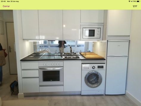 Tiny Kitchen With Washing Machine, Tiny Kitchen With Laundry, Small Kitchen Ideas With Washing Machine, Washing Machine In Kitchen Small Spaces, Small Kitchen With Laundry, Tiny Appliances, Kitchen Appliances Layout, Small U Shaped Kitchen, Small Kitchen Plans