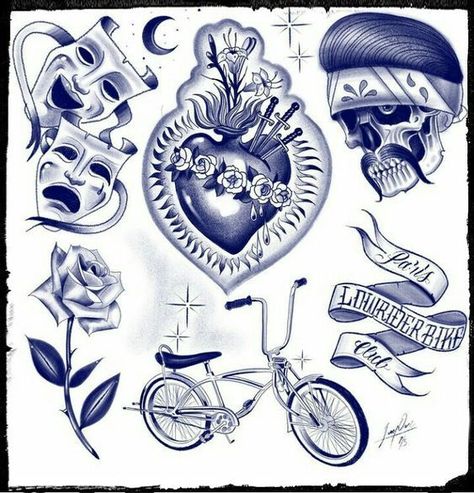 Chicano Love Tattoos, Lowrider Tattoo Designs, Chicano Traditional Tattoo, Chicano Flash Tattoo, Lowrider Art Drawings, Small Chicano Tattoos, Cholo Style Tattoo, Chicano Tattoo Flash, Mexican Gangster Tattoos