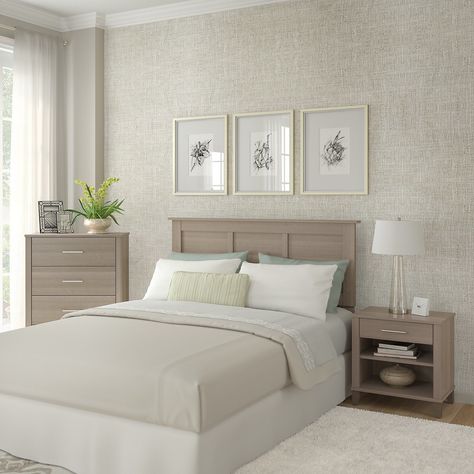 Oliver & James Elizabeth Ash Grey Headboard, Dresser, and Nightstand (Headboard, Chest of Drawers and Nightstand) Dresser And Nightstand, Beautiful Bedrooms Master, Queen Size Headboard, Grey Headboard, Bedroom Master, Grey Bedroom, Kids Bedroom Sets, Bush Furniture, Bedroom Headboard