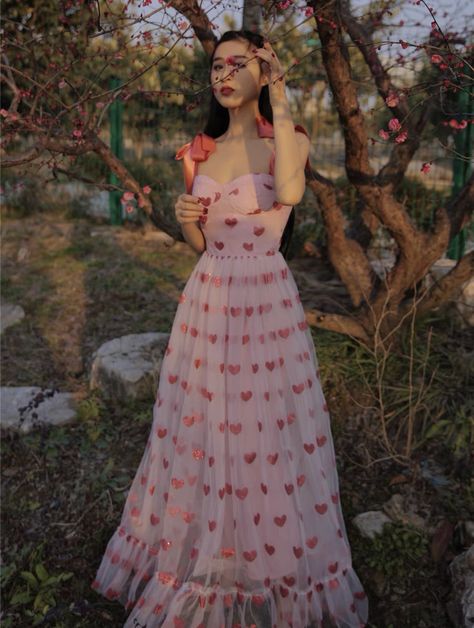 #dresswithhearts #softstyle #romanticdress #naivestyle Dress With Hearts, Tulle Maxi Dress, Romantic Dress, Pink Maxi Dress, Overall Dress, Sweater Blouse, Cardigan Jacket, Sweetheart Neckline, Jeans Pants