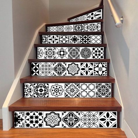 Stair Tiles Ideas, Stair Tiles, Staircase Decals, Mosaic Tile Wall, Stick Tile Backsplash, Stair Riser Decals, Diy Staircase, Stair Stickers, Stair Mats