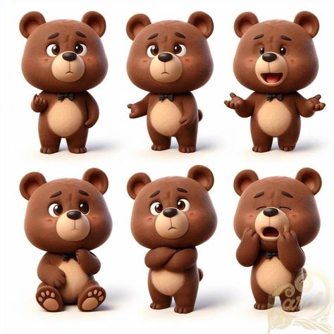 https://card9.com/ai/6-different-emotions-3d-bear Christmas Reference, Characters Sheet, Bear Character Design, Simple Characters, Simple Character, Bear Character, Christmas 3d, Easy Paper Crafts Diy, Different Emotions