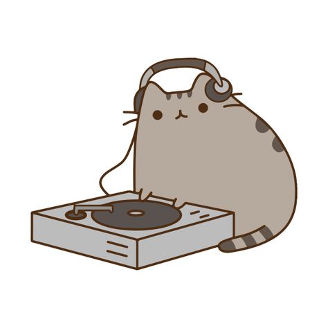 Music Cute Drawing, Listening To Music Cartoon, Listening To Music Drawing, Cartoon Listening To Music, Cat Music Aesthetic, Music Cat Aesthetic, Pusheen Widgets, Cat Music Drawing, Cat Listening To Music Drawing