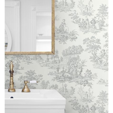 NextWall Chateau Toile Peel and Stick Wallpaper - Bed Bath & Beyond - 35054438 French Country Bathroom Wallpaper, Minimalist Bathroom Wallpaper, Toile Wallpaper Bathroom, Lining Dresser Drawers, French Country Wallpaper, North Alabama, Toile Wallpaper, Drops Patterns, Bathroom Reno