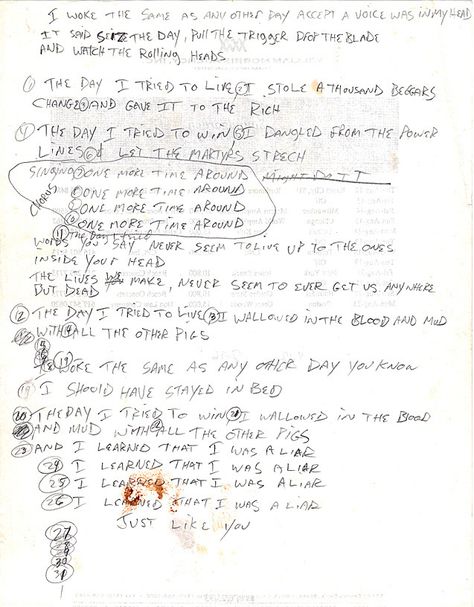 Soundgarden Lyrics, Handwritten Lyrics, Feeling Minnesota, Black Hole Sun, Sing To Me, Chris Cornell, Handwritten Notes, Guitar Art, Pearl Jam