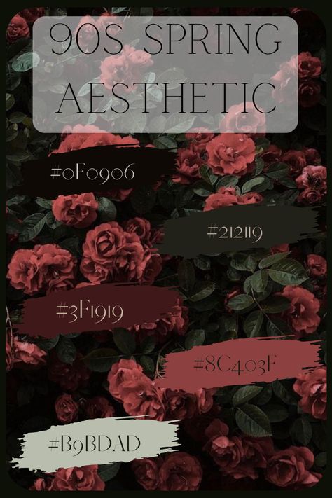 90s Grunge Aesthetic colors to customize your google calendars, websites, brand you name it! Color Palette | Hex Color Codes | Color palette| Colors | Moodboard | Inspiration | Brand Color | Branding | Brand | Color Palette Collection | Сolor Сombination | Color Hex Code | Background | Moody | Dark Spring Gothic Color Palette, 90s Grunge Aesthetic, Moody Interior Design, Dark Spring, Wedding Color Pallet, Color Design Inspiration, Spring Wedding Decorations, Hex Color Palette, House Color Palettes