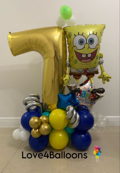 Balloon bouquet SpongeBob theme Spongebob Balloon Bouquet, Spongebob Balloon, Groot Party, Spongebob Birthday Party Decorations, Birthday Balloon Bouquet, Spongebob Birthday Party, Spongebob Party, Balloon Garland Diy, Spongebob Birthday