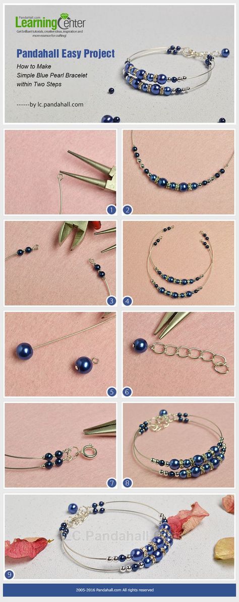 Pandahall Easy Project- How to Make Simple Blue Pearl Bracelet within Two Steps Blue Pearl Bracelet, Bracelets With Beads, Making Jewelry For Beginners, Easy Jewelry, Easy Diy Jewelry, Jewelry Making Project, Homemade Jewelry, Handmade Wire Jewelry, Handmade Jewelry Diy