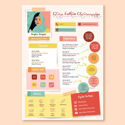 Creative Resumes For Graphic Designers, Cute Resume Design, Cute Cv Design, Creative Resume For Graphic Designer, Resume Ideas Creative, Resume Creative Design, Graphic Design Cv Creative, Resume Design Creative Graphic Designers, Graphic Design Resume Creative