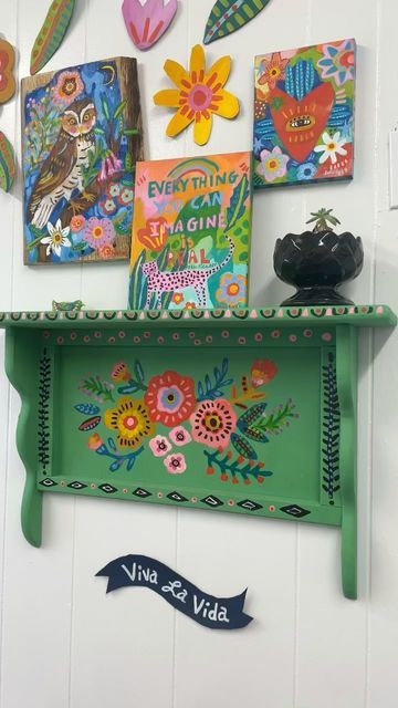 Mexican Painted Furniture, Mexican Folk Art Decor, Mexican Style Decor, Folk Decor, Arte Folk, Folk Art Flowers, Work Project, Hacienda Style, Owl Painting