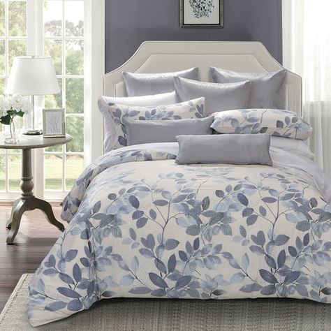 Found it at Wayfair - Duvet Set Comforter Sets Farmhouse, Cute Comforter Sets, Bedsheet Ideas, Bed Sheet Painting Design, Branches With Leaves, Cute Duvet Covers, Duvet Covers Floral, Bed Cover Design, Gray Duvet Cover