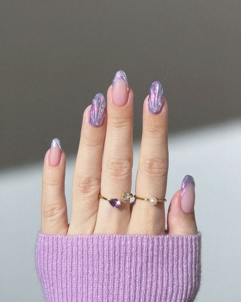 Lilac Nail Art, Lilac Chrome Nails, Trendy Nails Purple, Lilac Nails Design, Purple Chrome Nails, Purple Nail Art, Lilac Nails, Mermaid Nails, Vacation Nails