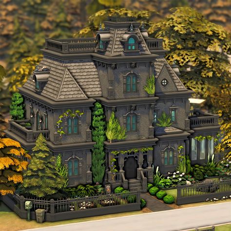 Sims 4 Gothic House, Sims House Exterior, Vampire Manor, Sims Layout, Goth Mansion, Sims 4 Home Ideas, Vampire Mansion, Vampire House, Goth Houses