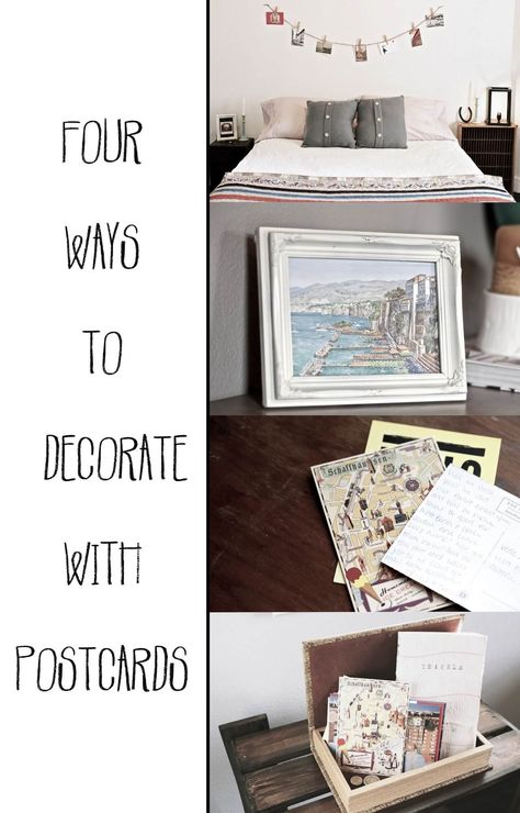 Framing Postcards Display Ideas, Vintage Postcard Crafts Ideas, Crafts With Postcards, What To Do With Old Postcards, Decorating With Postcards, What To Do With Postcards, Ways To Display Postcards, Old Postcards Crafts Ideas, How To Display Postcards