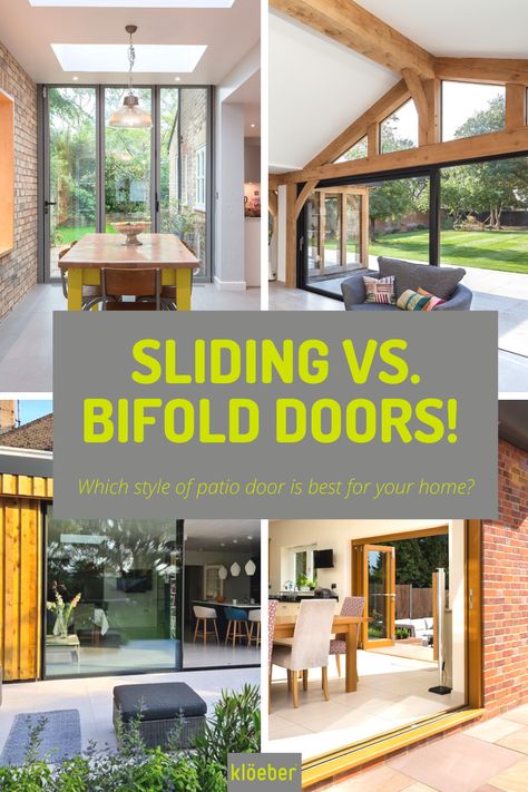 Sliding vs bifold doors: which style should you pick for your home renovation or self build? We look at these patio door designs in more detail! Click for sliding and bifold door inspiration #bifolddoors #slidingdoors #glazing #selfbuild #homerenovation #renovation Bifold Door Styles, Bifold Exterior Doors Patio, Bifold Exterior Doors, Bifold Doors Onto Patio, Patio Sliding Doors, Bifold Patio Doors, Stacker Doors, Door Options, Bifold Door