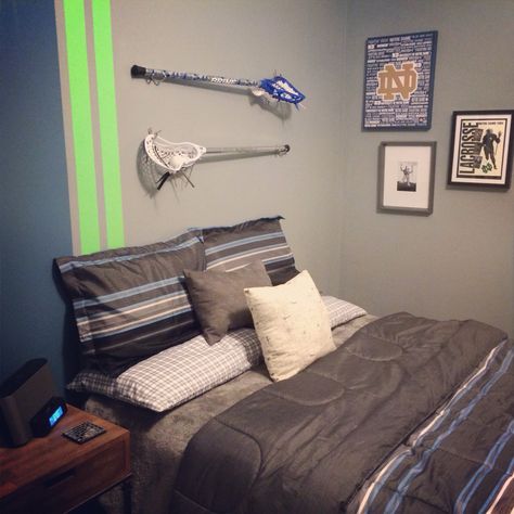 Lacrosse boys room Lacrosse Decor, Lacrosse Bedroom, Lacrosse Room, Boy Bedroom Ideas, Boys Bedroom Themes, Boys Shared Bedroom, Teenager Bedroom Boy, Lacrosse Boys, Teen Boy Bedroom