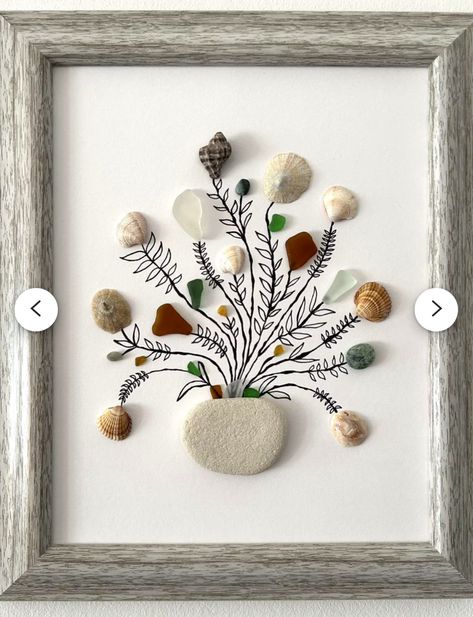 Seashell And Rock Crafts, Beach Stones Decoration, Seashell Home Decor Diy, Art With Shells Seashells Diy Ideas, Shell And Rock Art, Beach Rocks Crafts Diy, Seashell Canvas Art Diy, Shell Pictures Art, Easy Sea Glass Art