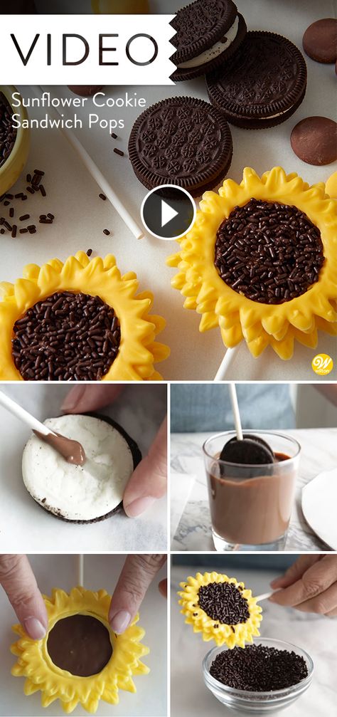 Cake Decorating Sprinkles, Using Candy Melts, How To Make Sunflower, Halloween Torte, Sunflower Cupcakes, Sunflower Cookies, Fall Parties, Cookie Sandwich, Chocolate Pops