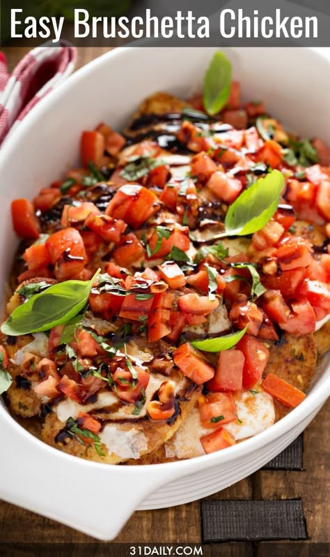 An easy and flavorful meal, perfect for weeknight dinners. A one pot meal everyone will love. Easy Bruschetta Chicken Bake | 31Daily.com #easyrecipes #healthyrecipes #onepotdinners #31Daily Bruschetta Chicken Bake, Chicken Bruschetta Bake, Chicken Bruschetta Recipe, Easy Bruschetta, Casserole Chicken, Bake Chicken, Pasta Chicken, Bruschetta Chicken, One Pot Dinners