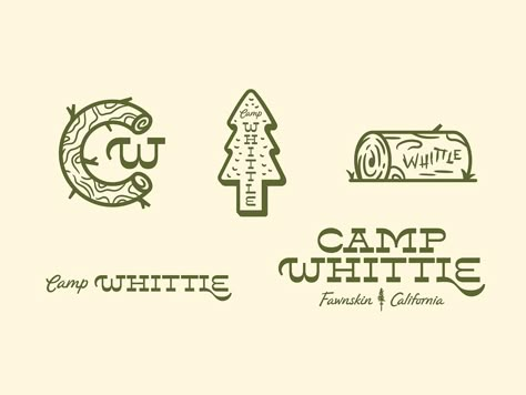 Camp Whittle, Unused Logo System by Cameron Maher on Dribbble Camping Graphic Design, Camping Logo Design, Camp Tshirt Designs, Gd Logo, Cabin Logo, Town Logo, Outdoor Branding, Camping Logo, Logo System