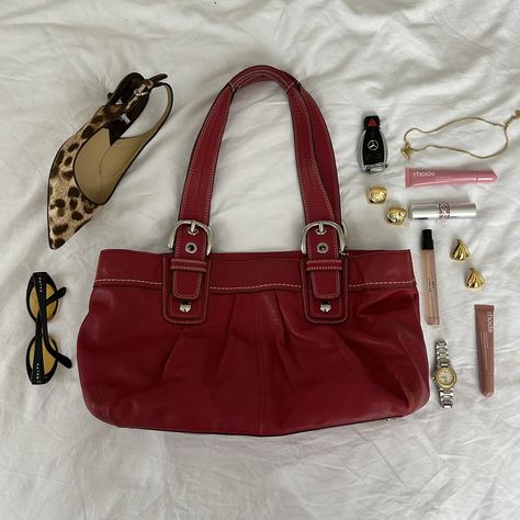 fashion, style, ootd, outfit, inspo, haul, whats in my bag, red bag outfit, spring fashion, summer fashion Rhode Lip, Ysl Lipstick, Cheetah Heels, Vintage Designer Bags, In My Bag, My Bag, Vintage Coach, Vintage Designer, Designer Bags