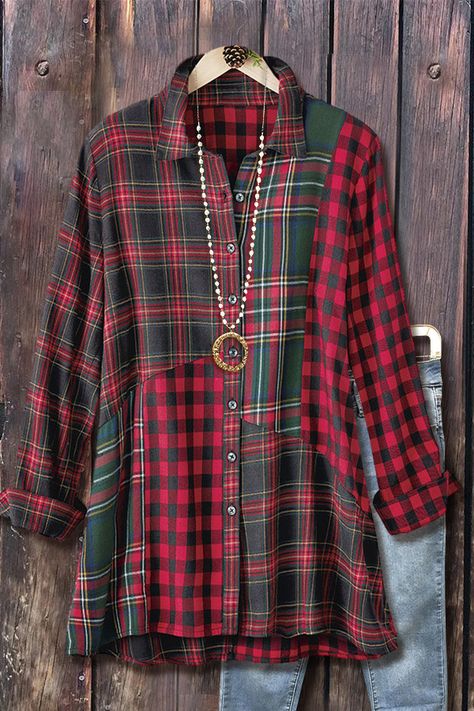 Flannel Shirt Refashion, Reworked Clothing, Plaid Sleeve, Shirt Refashion, Clothing And Textile, Recycle Clothes, Tartan Plaid, Upcycle Clothes, Types Of Fashion Styles