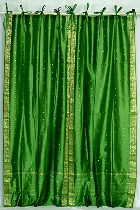 Forest Green Tie, Tie Top Curtains, Green Sheer Curtains, Wizard Of Oz Decor, Ribbon Top, Kitchen Window Treatments, Green Curtains, Drape Panel, Home Wedding Decorations