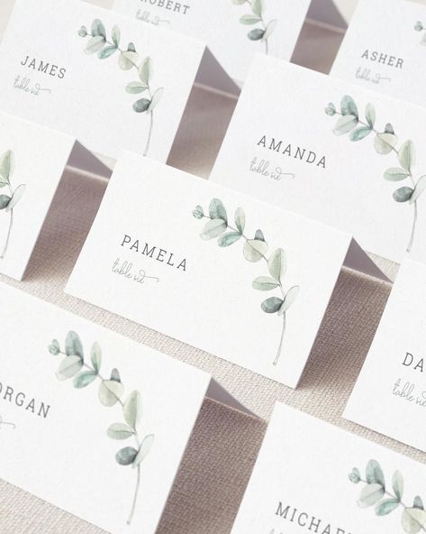 Eucalyptus Wedding Place Card Template. Greenery Wedding | Etsy Sage Green Watercolor, Diy Destination Wedding, Wedding Table Name Cards, Table Name Cards, Wedding Table Names, Wedding Name Cards, Wedding Printable, Wedding Place Card, Name Place Cards