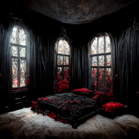 Gothic Bedrooms, Gothic Rooms, Mystical Castle, Castle Windows, Gothic Fairycore, Goth Houses, Gothic Decor Bedroom, Goth Bedroom, Gothic Room