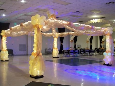 Balloon canopy for dance floor Balloon Canopy, Wedding Canopy Decorations, Prom Committee, Hollywood Dance, Girls Canopy, Balloon Dance, Canopy Garden, Canopy Ideas, Icebreaker Games