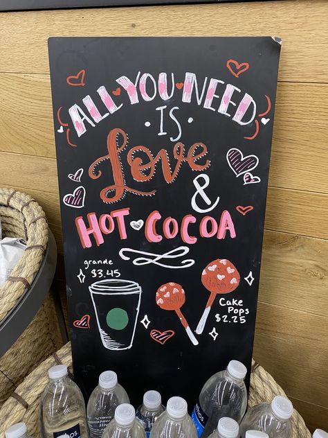 not the best but here’s a cute sign I made at work last night :) happy Valentine’s Day! Valentines Signs Chalkboard, Valentines Cafe Decor, Starbucks Valentines Chalkboard, Coffee Shop Sign Ideas, Coffee Shop Boards Chalkboards, Starbucks Spring Chalkboard, Bakery Chalkboard Signs, Coffee Chalkboard Ideas, Starbucks Community Board Ideas