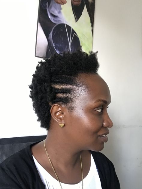 My everyday go to style. Works well on a failed twist out and can last for two weeks. The sides are twisted with a little gel and held with pins. Twa Styles, Natural Hair Styles Easy, Twist Out, Hair Cut, Round Face, Dry Hair, Curly Hair, Natural Hair, Hair Inspiration