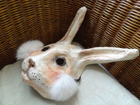 Hare Mask, Paper Mache Rabbit, Mascara Papel Mache, Mask Rabbit, Mask Paper Mache, Rabbit Mask, Mask Paper, Paper Mache Mask, Making Paper Mache