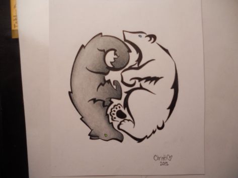 bear and wolf yin yang Wolf Yin Yang Tattoo, Yin Yang Tattoo Design, Wolf Yin Yang, Bear And Wolf, Bear Claw Tattoo, Yin And Yang Symbol, Yin Yang Tattoo, Father Daughter Tattoos, Bear Totem