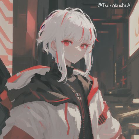 White Hair Girl, Short Hair For Boys, Anime Cosplay Ideas, Anime Painting, Black Hair Boy, Short Red Hair, Black Turtle Neck, Cyberpunk Anime, Cyberpunk Girl