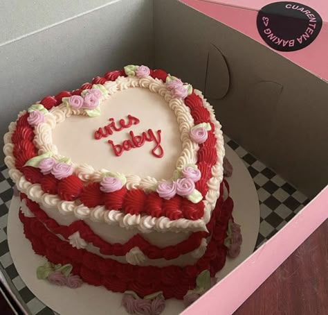 Heart Birthday Cake, Bday Vibes, 19th Bday, Heart Shaped Cake, Aries Baby, Vintage Birthday Cakes, Bday Cake Ideas, Aries Birthday, 21st Birthday Cakes