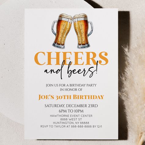 Cheers And Beers To 30 Years Decorations, Cheers And Beers Party, Surprise Party, 50th Birthday Party, Event Center, Beer Glass, Birthday Party Invitation, Post Cards, 30th Birthday