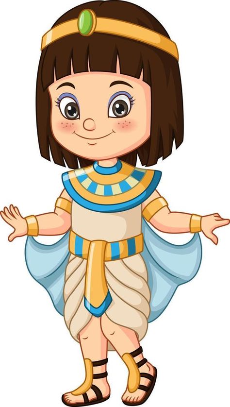 Cartoon little girl wearing egyptian cleopatra costume Egyptian Cleopatra, Ancient Egypt Projects, Egypt Project, Greek History, The Cartoon, Kids Clipart, World Cultures, Menu Restaurant, Girls Wear